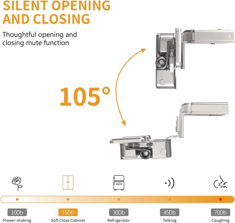 Chibery 10 Pack 1-1/4" 4D Concealed Hinges for Face Frame Door, Soft Close On/Off Switch, Self Closing, 105° Open Angle Concealed Stainless Steel Hinges for Framed Cabinet, Satin Nickel - Image 4